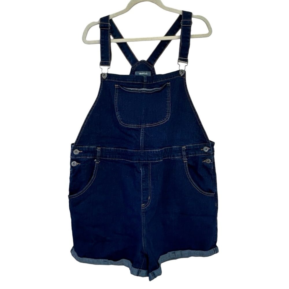 MODCLOTH Blue Dark Wash Bib Overall Jeans Shorts 1X